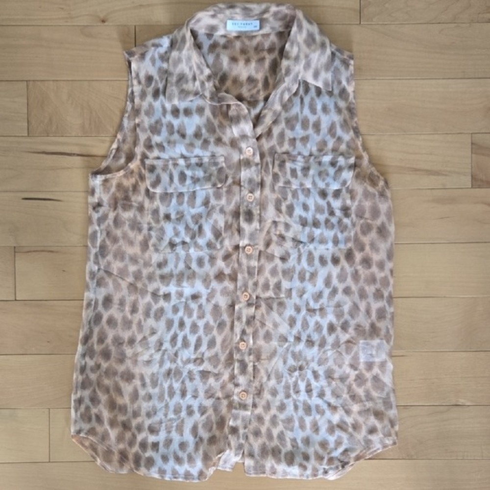 Equipmemt Femme 100% Silk Women's S Leopard Print‎ Sheer Animal Sleeveless Top